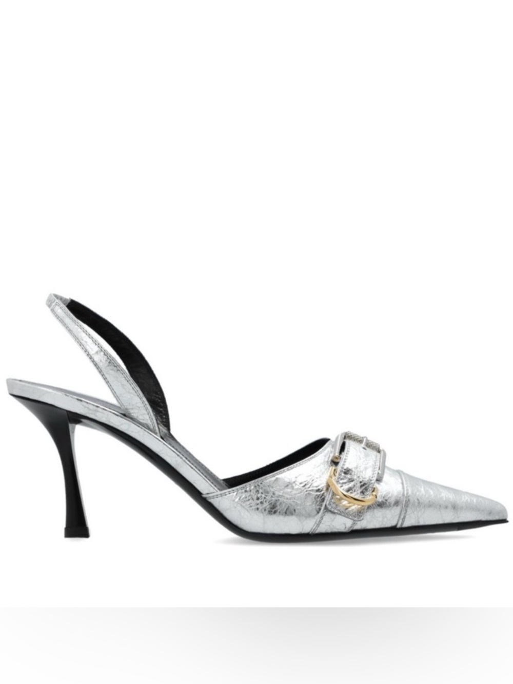 Givenchy Voyou Metallic Buckle Slingback Pumps in Silver